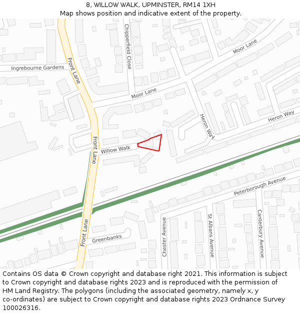 8, WILLOW WALK, UPMINSTER, RM14 1XH: Location map and indicative extent of plot