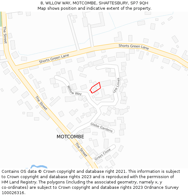 8, WILLOW WAY, MOTCOMBE, SHAFTESBURY, SP7 9QH: Location map and indicative extent of plot