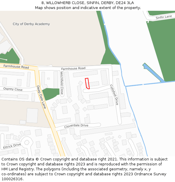 8, WILLOWHERB CLOSE, SINFIN, DERBY, DE24 3LA: Location map and indicative extent of plot