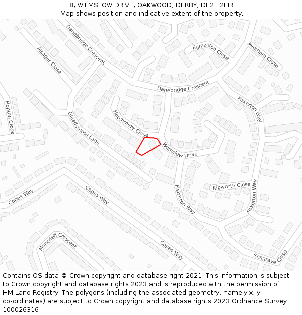 8, WILMSLOW DRIVE, OAKWOOD, DERBY, DE21 2HR: Location map and indicative extent of plot