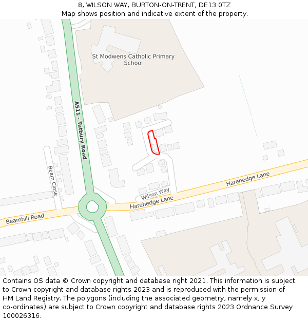 8, WILSON WAY, BURTON-ON-TRENT, DE13 0TZ: Location map and indicative extent of plot