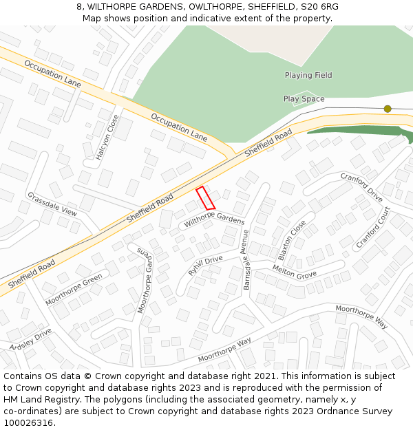 8, WILTHORPE GARDENS, OWLTHORPE, SHEFFIELD, S20 6RG: Location map and indicative extent of plot