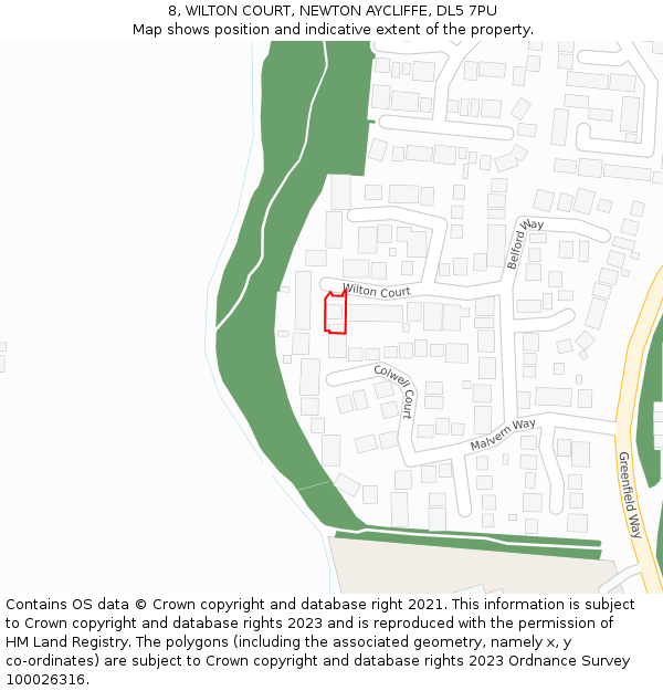 8, WILTON COURT, NEWTON AYCLIFFE, DL5 7PU: Location map and indicative extent of plot