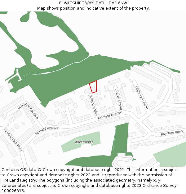 8, WILTSHIRE WAY, BATH, BA1 6NW: Location map and indicative extent of plot