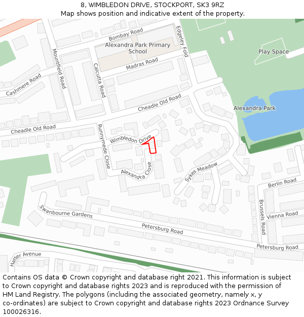 8, WIMBLEDON DRIVE, STOCKPORT, SK3 9RZ: Location map and indicative extent of plot