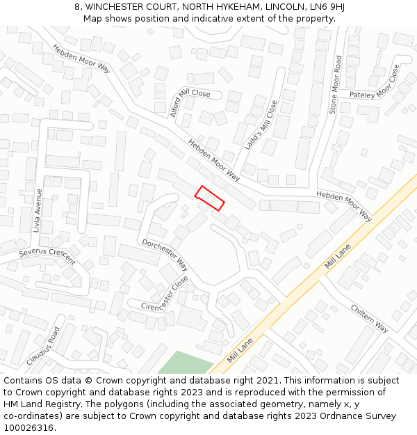 8, WINCHESTER COURT, NORTH HYKEHAM, LINCOLN, LN6 9HJ: Location map and indicative extent of plot