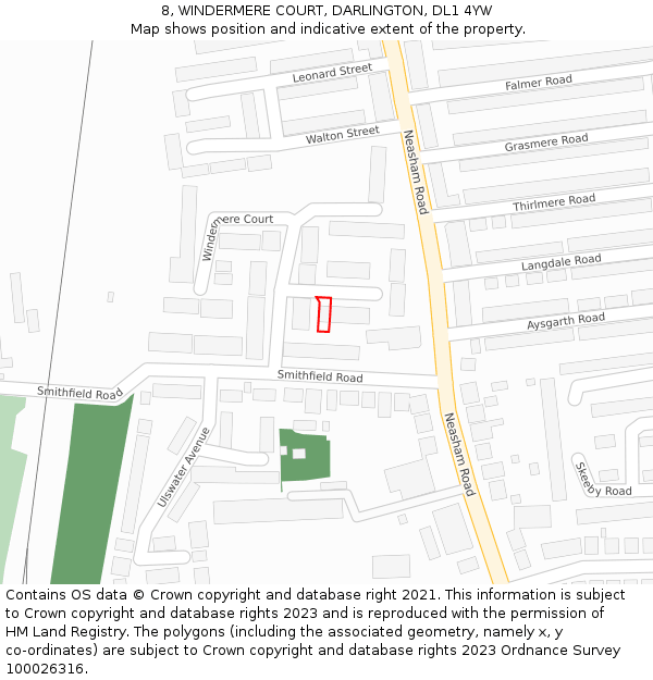 8, WINDERMERE COURT, DARLINGTON, DL1 4YW: Location map and indicative extent of plot
