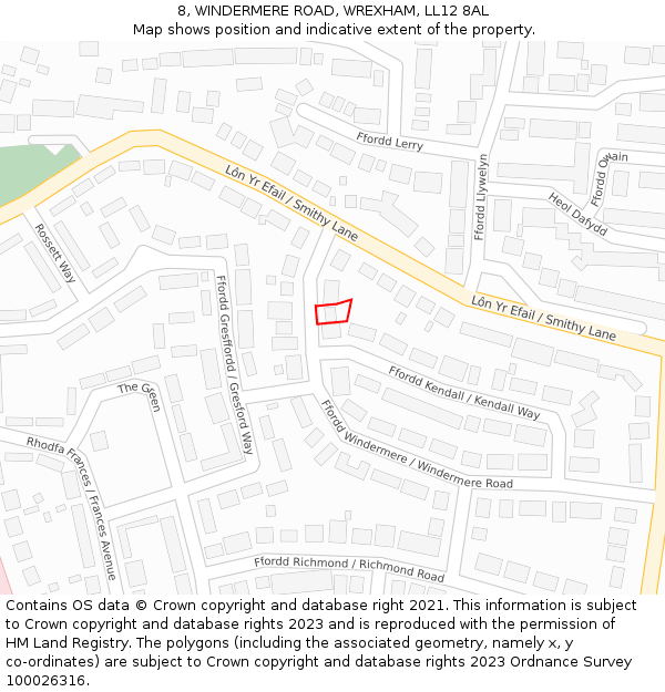 8, WINDERMERE ROAD, WREXHAM, LL12 8AL: Location map and indicative extent of plot