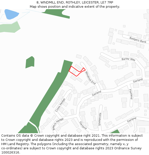8, WINDMILL END, ROTHLEY, LEICESTER, LE7 7RP: Location map and indicative extent of plot