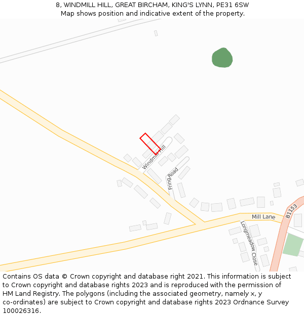 8, WINDMILL HILL, GREAT BIRCHAM, KING'S LYNN, PE31 6SW: Location map and indicative extent of plot