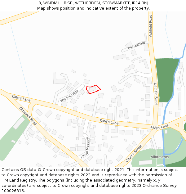 8, WINDMILL RISE, WETHERDEN, STOWMARKET, IP14 3NJ: Location map and indicative extent of plot