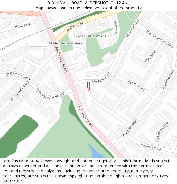 8, WINDMILL ROAD, ALDERSHOT, GU12 4NH: Location map and indicative extent of plot