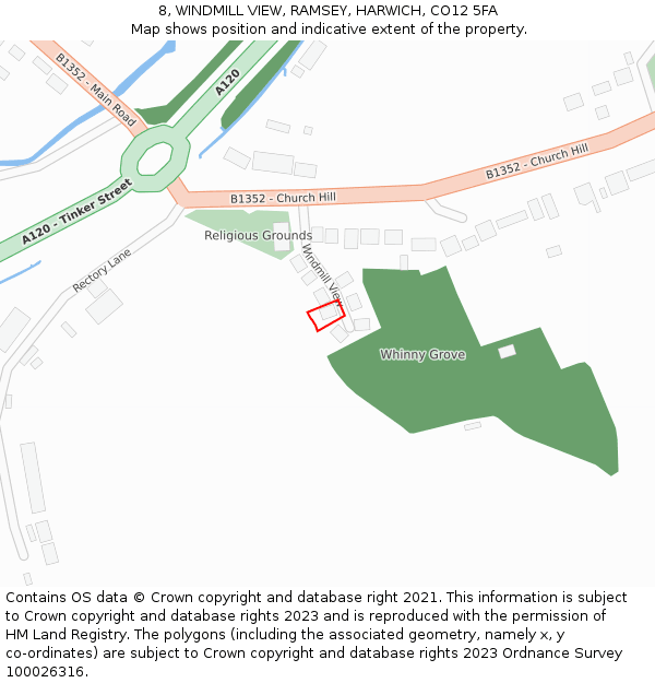 8, WINDMILL VIEW, RAMSEY, HARWICH, CO12 5FA: Location map and indicative extent of plot