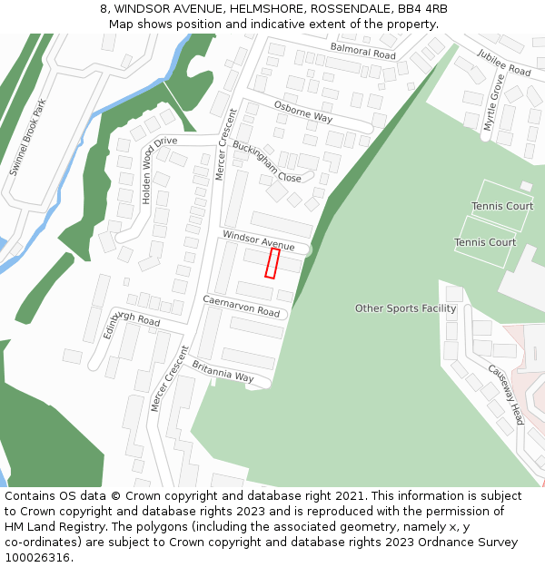 8, WINDSOR AVENUE, HELMSHORE, ROSSENDALE, BB4 4RB: Location map and indicative extent of plot