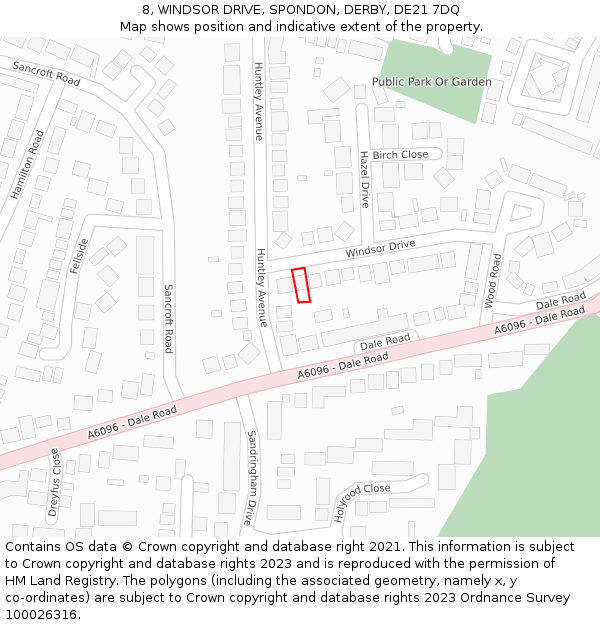 8, WINDSOR DRIVE, SPONDON, DERBY, DE21 7DQ: Location map and indicative extent of plot