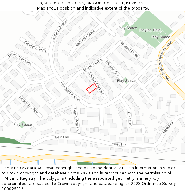 8, WINDSOR GARDENS, MAGOR, CALDICOT, NP26 3NH: Location map and indicative extent of plot