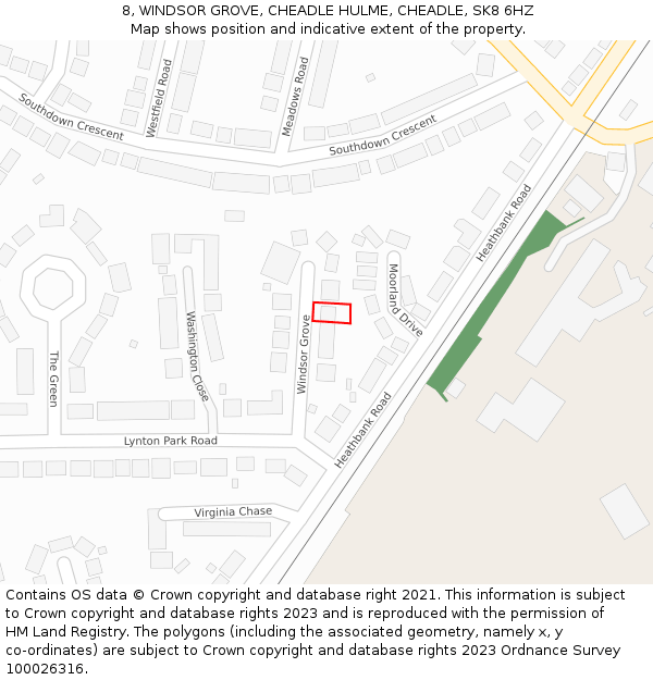 8, WINDSOR GROVE, CHEADLE HULME, CHEADLE, SK8 6HZ: Location map and indicative extent of plot