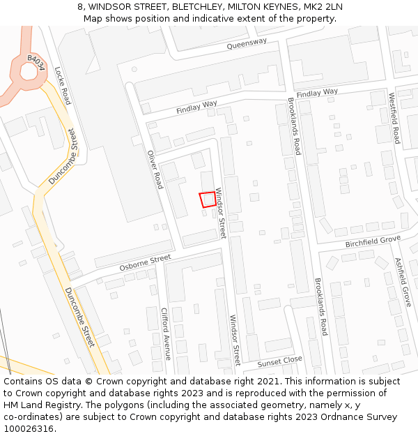 8, WINDSOR STREET, BLETCHLEY, MILTON KEYNES, MK2 2LN: Location map and indicative extent of plot