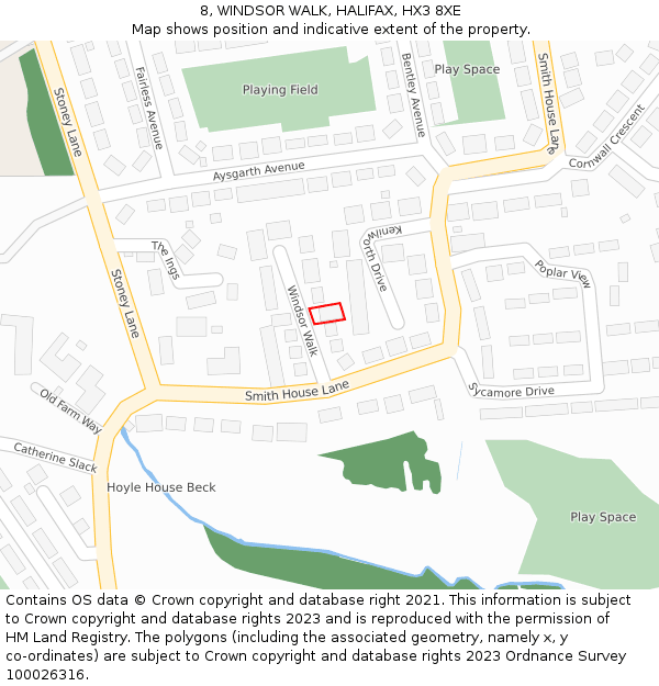 8, WINDSOR WALK, HALIFAX, HX3 8XE: Location map and indicative extent of plot