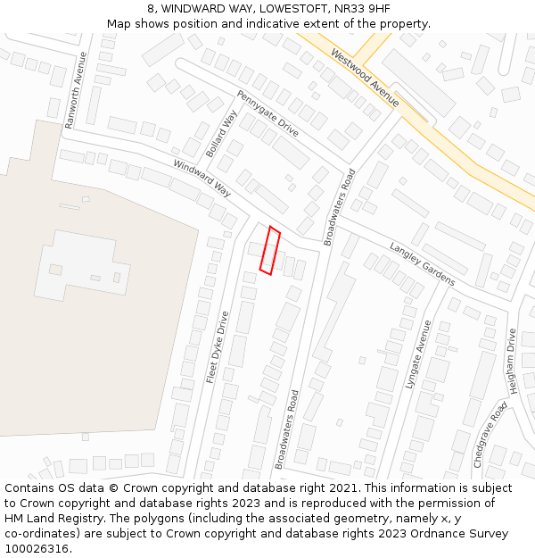 8, WINDWARD WAY, LOWESTOFT, NR33 9HF: Location map and indicative extent of plot