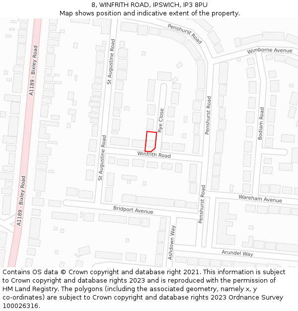 8, WINFRITH ROAD, IPSWICH, IP3 8PU: Location map and indicative extent of plot