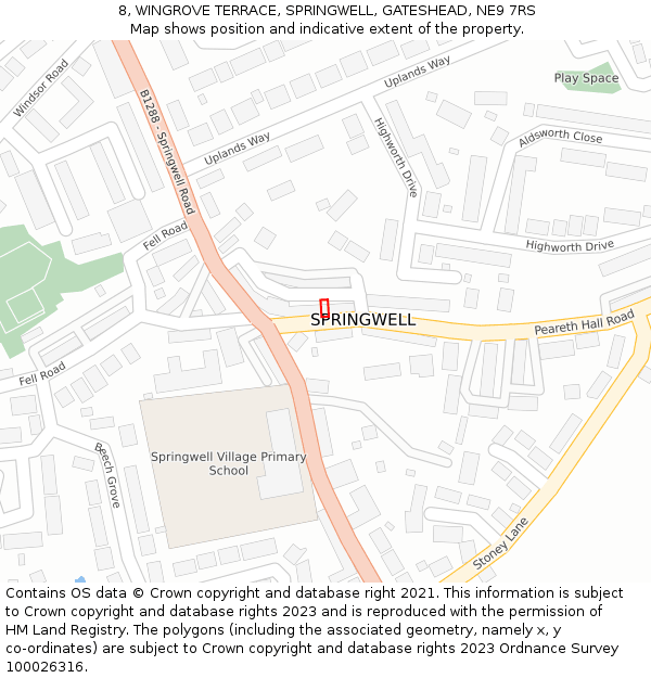 8, WINGROVE TERRACE, SPRINGWELL, GATESHEAD, NE9 7RS: Location map and indicative extent of plot