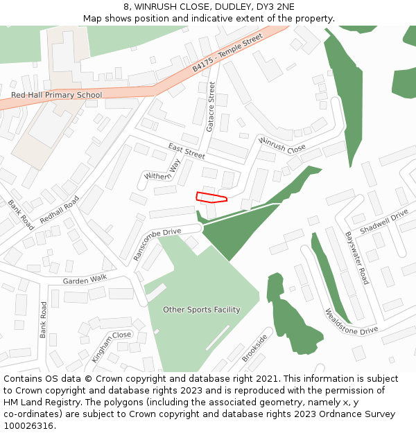 8, WINRUSH CLOSE, DUDLEY, DY3 2NE: Location map and indicative extent of plot