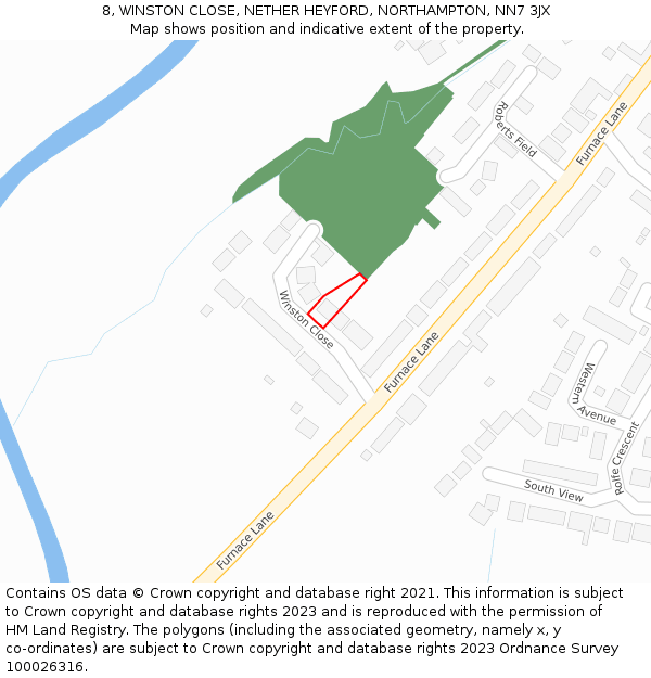 8, WINSTON CLOSE, NETHER HEYFORD, NORTHAMPTON, NN7 3JX: Location map and indicative extent of plot