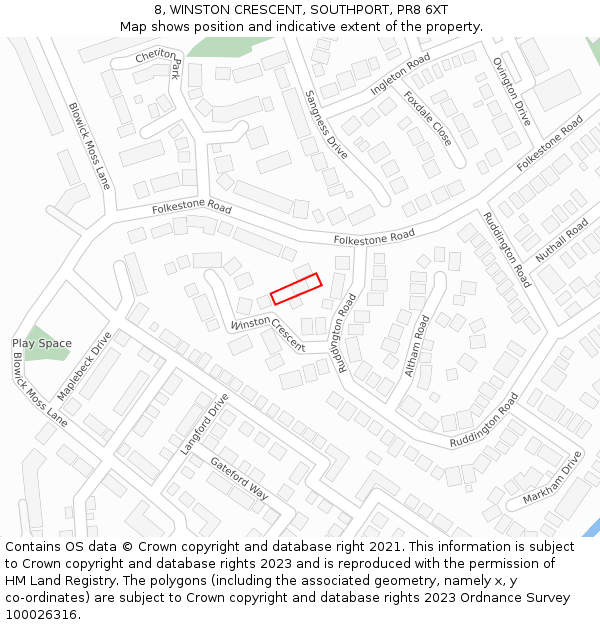 8, WINSTON CRESCENT, SOUTHPORT, PR8 6XT: Location map and indicative extent of plot