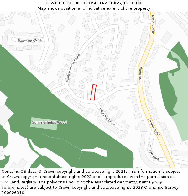 8, WINTERBOURNE CLOSE, HASTINGS, TN34 1XG: Location map and indicative extent of plot