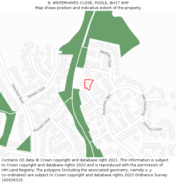 8, WINTERHAYES CLOSE, POOLE, BH17 9HP: Location map and indicative extent of plot