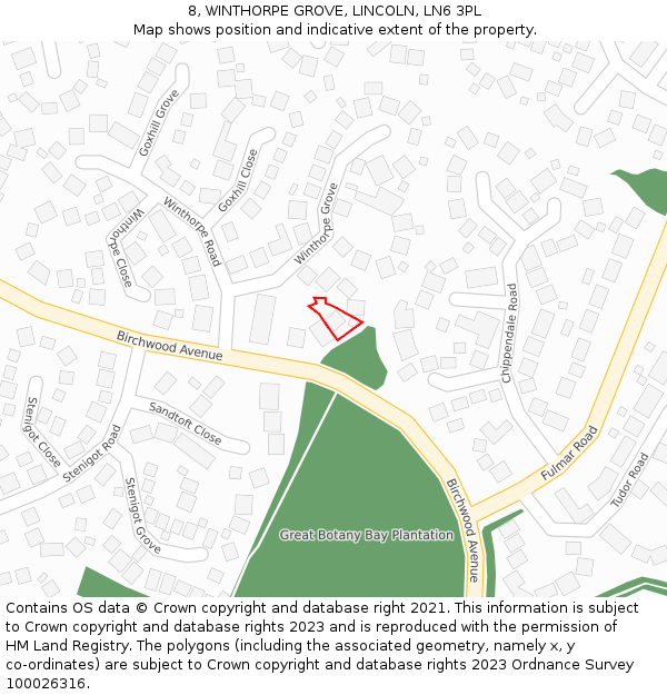 8, WINTHORPE GROVE, LINCOLN, LN6 3PL: Location map and indicative extent of plot