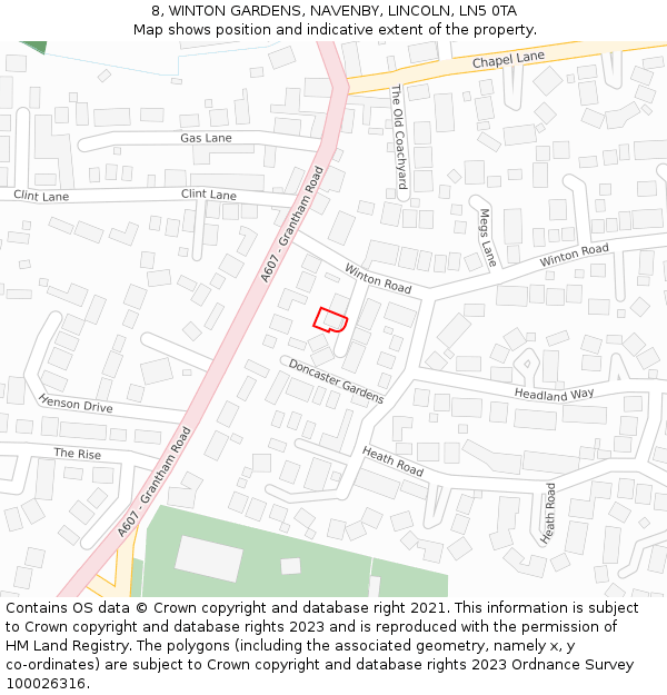 8, WINTON GARDENS, NAVENBY, LINCOLN, LN5 0TA: Location map and indicative extent of plot