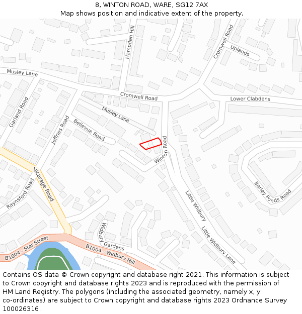 8, WINTON ROAD, WARE, SG12 7AX: Location map and indicative extent of plot