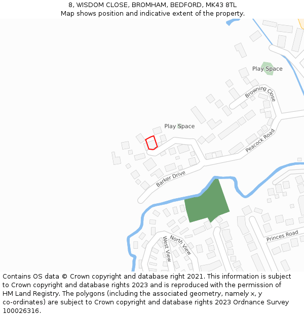 8, WISDOM CLOSE, BROMHAM, BEDFORD, MK43 8TL: Location map and indicative extent of plot