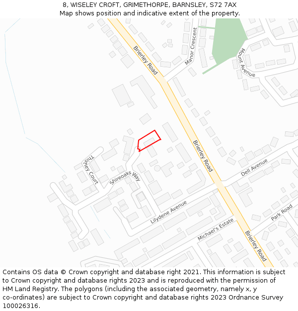 8, WISELEY CROFT, GRIMETHORPE, BARNSLEY, S72 7AX: Location map and indicative extent of plot