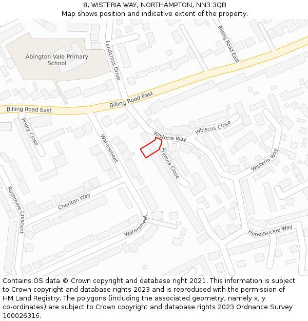 8, WISTERIA WAY, NORTHAMPTON, NN3 3QB: Location map and indicative extent of plot