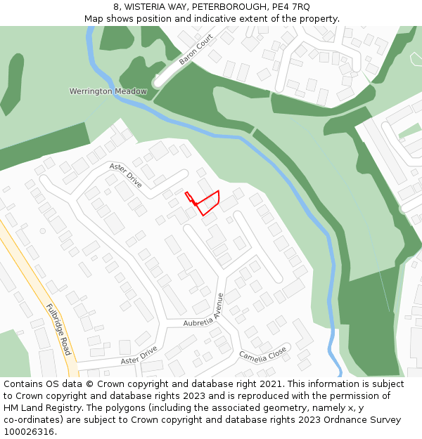 8, WISTERIA WAY, PETERBOROUGH, PE4 7RQ: Location map and indicative extent of plot