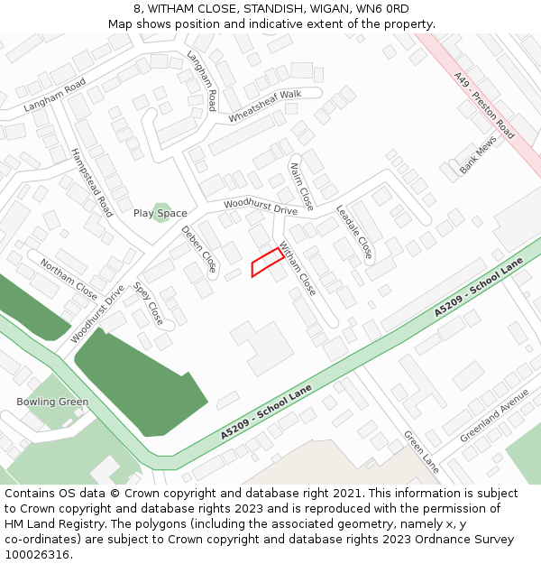 8, WITHAM CLOSE, STANDISH, WIGAN, WN6 0RD: Location map and indicative extent of plot