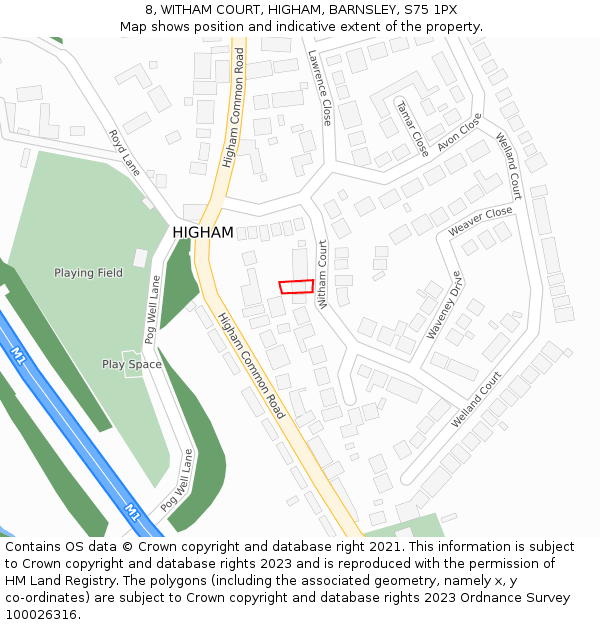 8, WITHAM COURT, HIGHAM, BARNSLEY, S75 1PX: Location map and indicative extent of plot