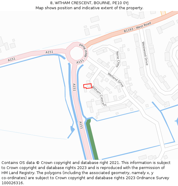 8, WITHAM CRESCENT, BOURNE, PE10 0YJ: Location map and indicative extent of plot