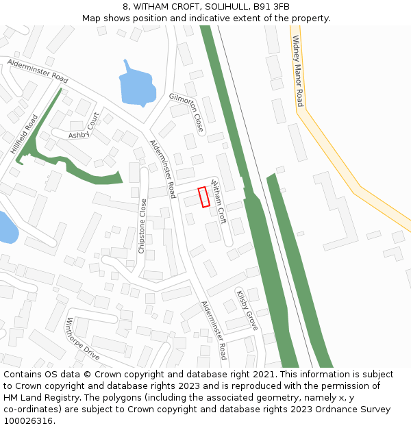 8, WITHAM CROFT, SOLIHULL, B91 3FB: Location map and indicative extent of plot