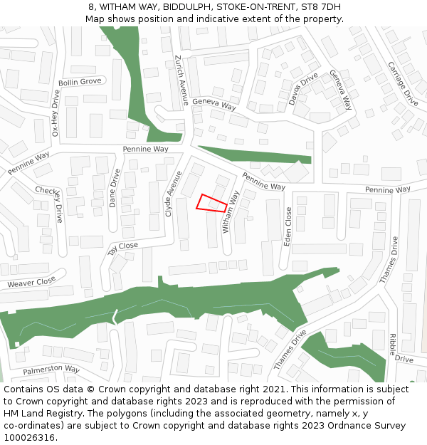 8, WITHAM WAY, BIDDULPH, STOKE-ON-TRENT, ST8 7DH: Location map and indicative extent of plot