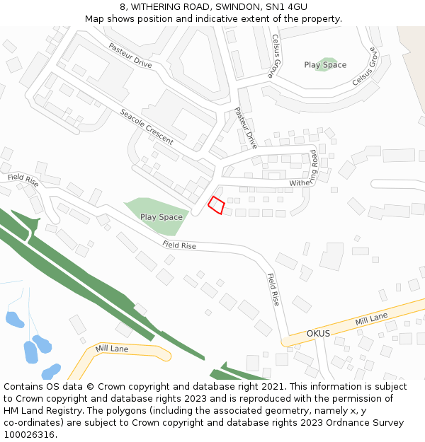 8, WITHERING ROAD, SWINDON, SN1 4GU: Location map and indicative extent of plot