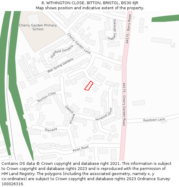 8, WITHINGTON CLOSE, BITTON, BRISTOL, BS30 6JR: Location map and indicative extent of plot