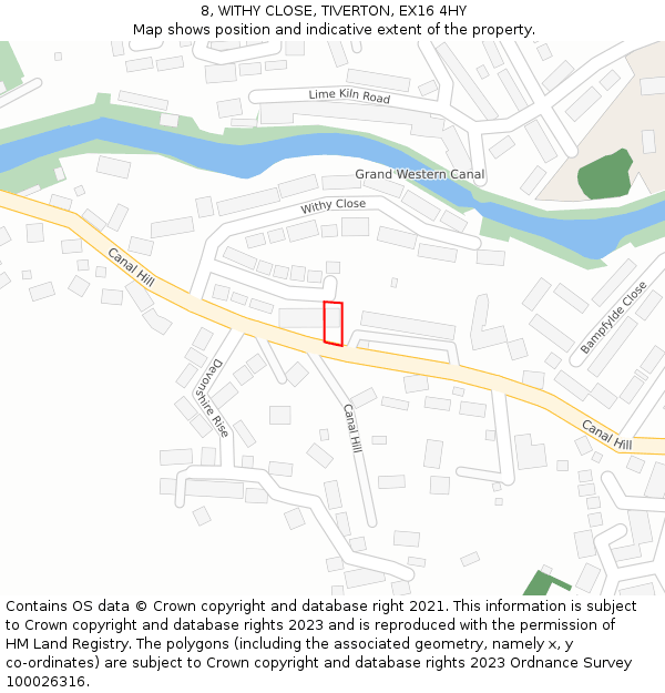 8, WITHY CLOSE, TIVERTON, EX16 4HY: Location map and indicative extent of plot