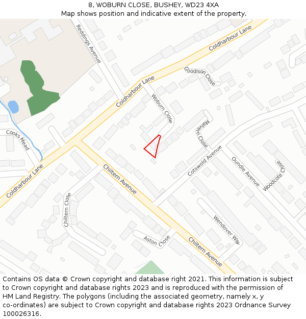 8, WOBURN CLOSE, BUSHEY, WD23 4XA: Location map and indicative extent of plot