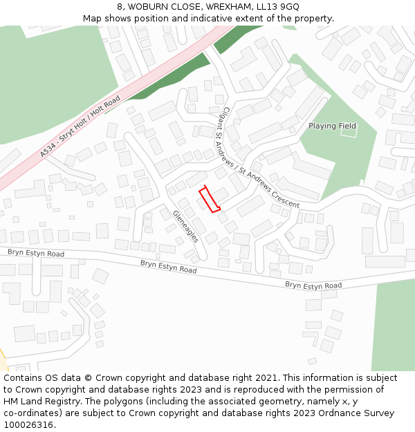 8, WOBURN CLOSE, WREXHAM, LL13 9GQ: Location map and indicative extent of plot