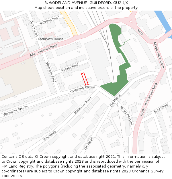 8, WODELAND AVENUE, GUILDFORD, GU2 4JX: Location map and indicative extent of plot