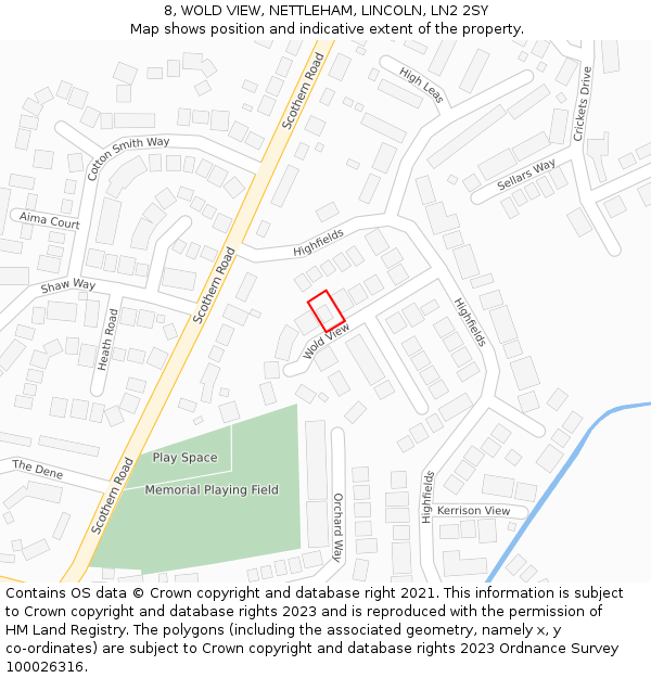 8, WOLD VIEW, NETTLEHAM, LINCOLN, LN2 2SY: Location map and indicative extent of plot